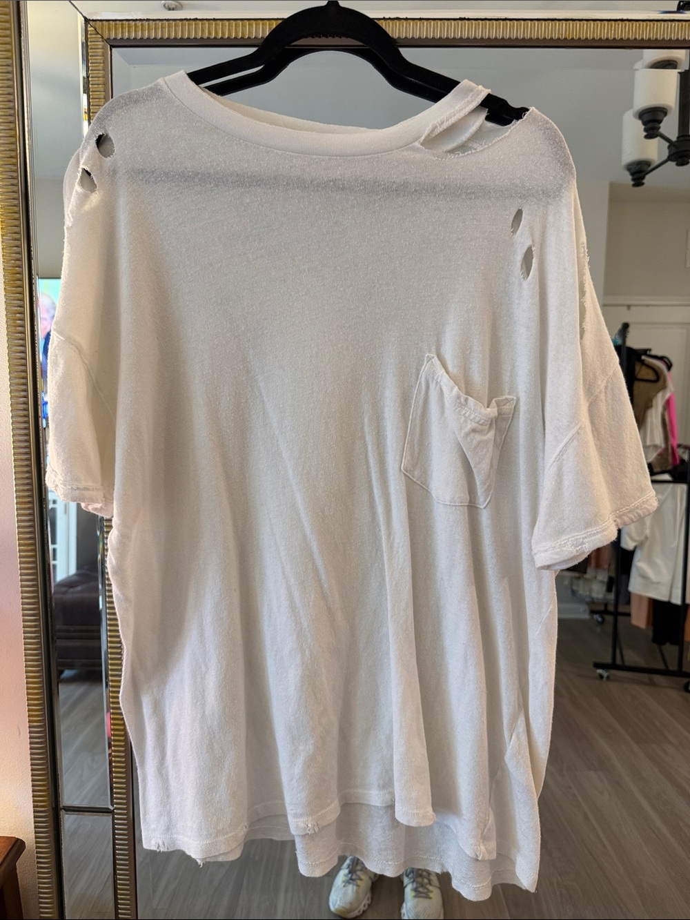 We The Free White Distressed Pocket Tee